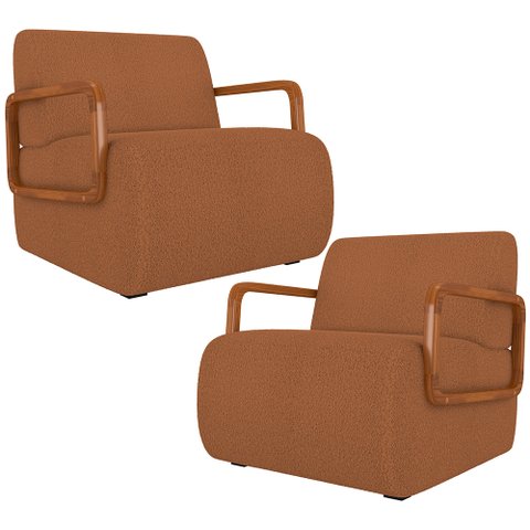 Kit 02 Poltronas Decorativa Orgânica Bruxelas K01 Bouclê Terracota - Lyam Decor