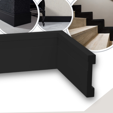 Kit 6 Barras Rodapé Guarnição de Poliestireno 7 Cm Alt Alizar Preto Frisado (13mm X 2,40 Metros)