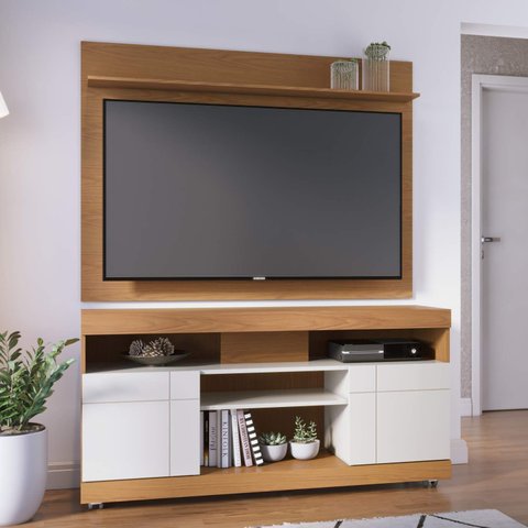 Rack com Painel Yara 135cm P/tv até 55 Polegadas 2 Portas C/detalhes Frisados e Rodízio Colibri