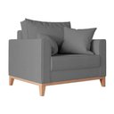 Ver imagem 3 de Poltrona Beny Decorativa com 2 Almofadas Suede Cinza Base em Madeira Maciça