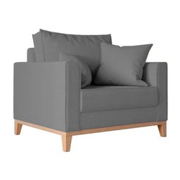 Poltrona Beny Decorativa com 2 Almofadas Suede Cinza Base em Madeira Maciça - 3