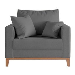 Poltrona Beny Decorativa com 2 Almofadas Suede Cinza Base em Madeira Maciça - 2