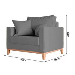 Poltrona Beny Decorativa com 2 Almofadas Suede Cinza Base em Madeira Maciça - 4
