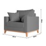 Poltrona Beny Decorativa com 2 Almofadas Suede Cinza Base em Madeira Maciça - 4