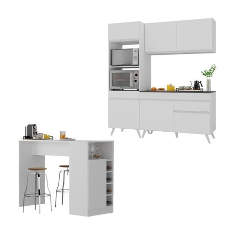 Cozinha Compacta com Bancada Americana/mesa Veneza Multimóveis Mp2211 Branco