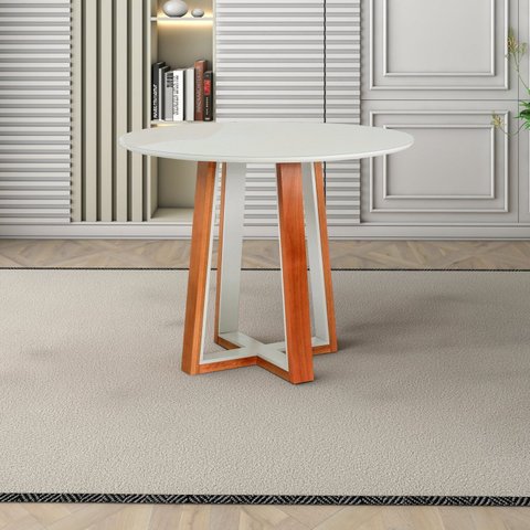 Mesa Sala de Jantar 4 Lugares Redonda Madeira Maciça Áustria Espresso Móveis Marrom/Champagnhe/Off White