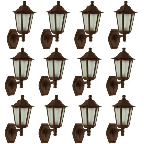 12 Arandelas Clássica Colonial Luminárias de Parede Marrom Lente Fosca