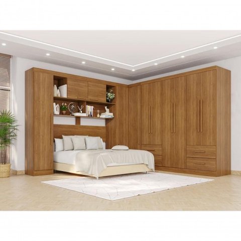 Guarda Roupa Casal Modulado de Canto 11 Portas de Bater 4 Gavetas MDP Cinamomo Multimóveis 287cm