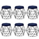 Ver imagem 1 de Kit 6 Puffs Vanessa Decorativos Aramado Preto - Azul Marinho