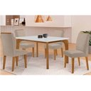 Ver imagem 1 de Conjunto: Mesa Sala Jantar Londrina Tampo c/ Vidro Curvo 120cm 4 Cadeiras Dakota Madeira Naturale/