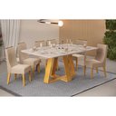 Ver imagem 1 de Conjunto: Mesa de Cozinha Celeste C/ Tampo Madeirado C/ Vidro Curvo 160x90cm e 6 Cadeiras Jade Cedro