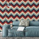 Ver imagem 2 de Papel de Parede Chevron Bege, Azul e Vermelho - 1,50x0,50m