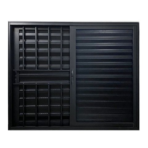 Janela Veneziana 3 Folhas com Grade Alumínio Preto Linha 25:120 x 150