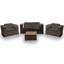 Ver imagem 1 de Conjunto de Sofá Fibra Sintética Quadrado - 1 Sofá 2L + 2 Poltronas + 1 Mesa Centro - Tecido Duna Ma