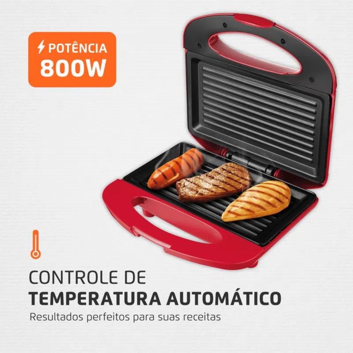 Sanduicheira Elétrica e Grill Mondial S19 800w Vermelho 127v - 2