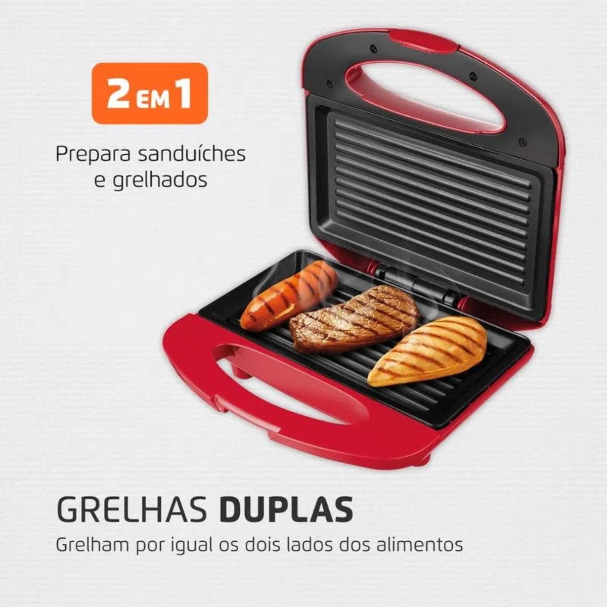 Sanduicheira Elétrica e Grill Mondial S19 800w Vermelho 127v - 6