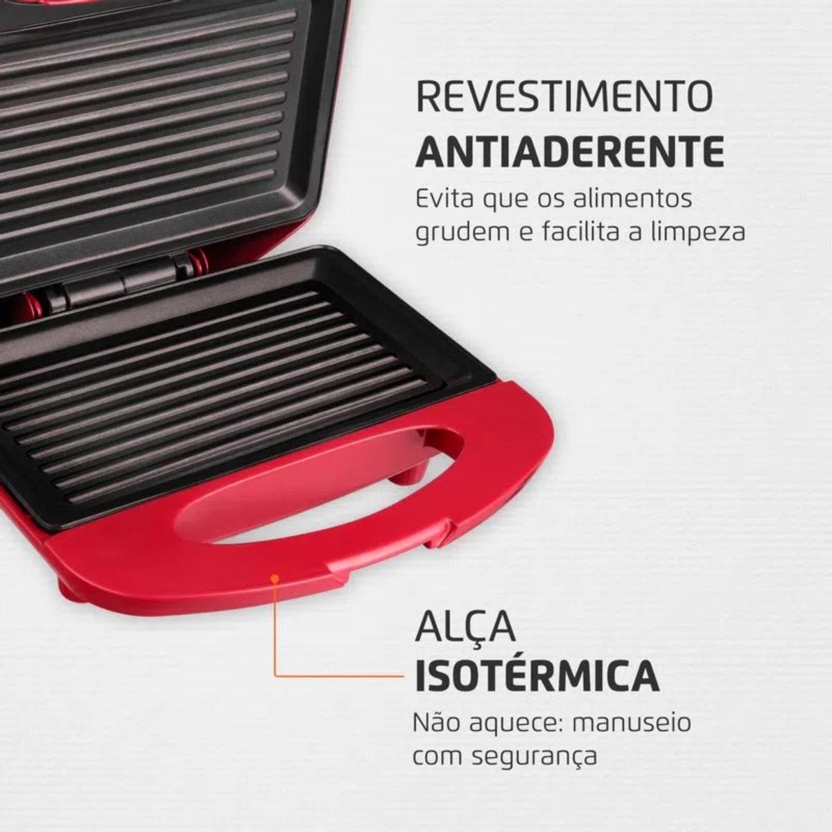 Sanduicheira Elétrica e Grill Mondial S19 800w Vermelho 127v - 4