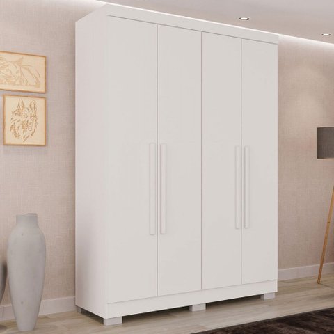 Guarda-roupa Solteiro Pinheiro 4 Portas 2 Gavetas Branco - Pnr Móveis