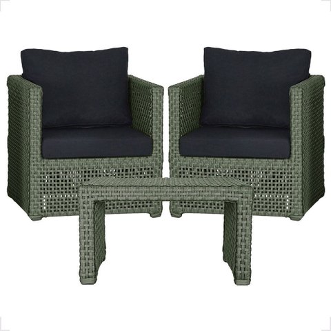 Mesa Centro e 2 Poltronas Madri Corda Náutica Estofado 12 Trama Original