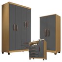 Ver imagem 1 de Guarda Roupa Solteiro Modena 4 Portas com Cômoda Gaveteira Cannes e Armário Multiuso Recife na Cor C