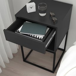 Mesa de Cabeceira Industrial Pé de Aço 1 Gaveta Corrediça Telescópica 1 Nicho - Preto/pé Preto - 8