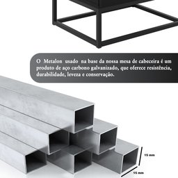 Mesa de Cabeceira Industrial Pé de Aço 1 Gaveta Corrediça Telescópica 1 Nicho - Preto/pé Preto - 7