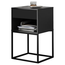 Mesa de Cabeceira Industrial Pé de Aço 1 Gaveta Corrediça Telescópica 1 Nicho - Preto/pé Preto - 3