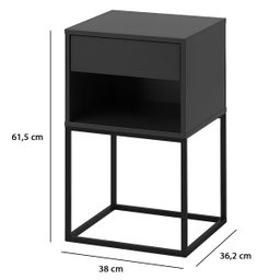 Mesa de Cabeceira Industrial Pé de Aço 1 Gaveta Corrediça Telescópica 1 Nicho - Preto/pé Preto - 4