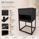 Ver imagem 3 de Mesa de Cabeceira Industrial Pé de Aço 1 Gaveta Corrediça Telescópica 1 Nicho - Preto/Pé Preto