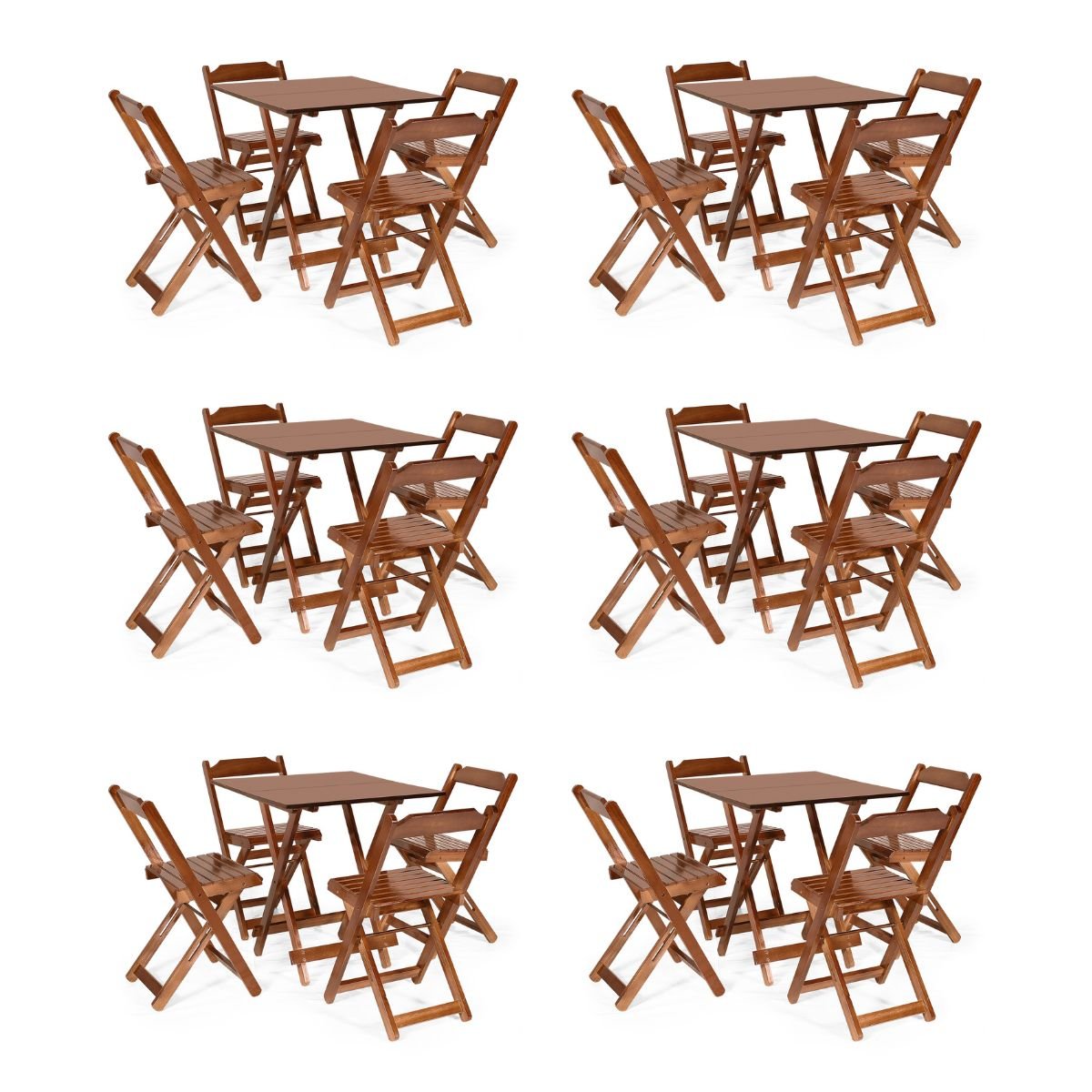 Kit 6 Conjuntos Dobráveis 70 X 70 com 4 Cadeiras Dobráveis Imbuia - Móveis Britz - 1