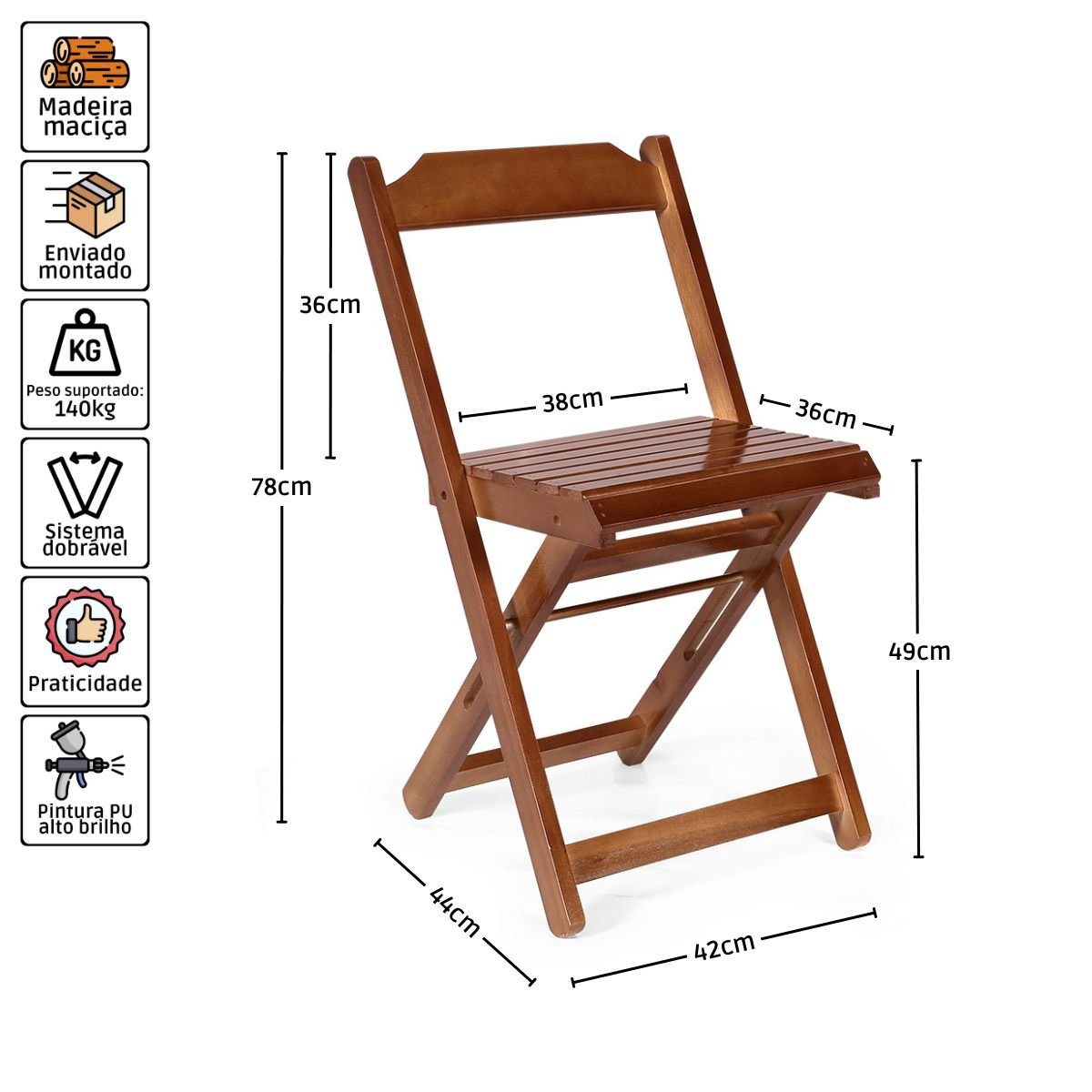 Kit 6 Conjuntos Dobráveis 70 X 70 com 4 Cadeiras Dobráveis Cor Imbuia - Móveis Britz - 5