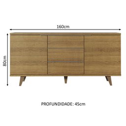 Buffet Aparador Madesa 3 Gavetas e 2 Portas com Pés - 4