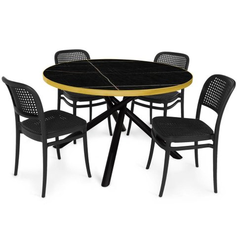 Conjunto Mesa de Jantar Redonda Solaris Preta 120cm com 4 Cadeiras Roma - All Black