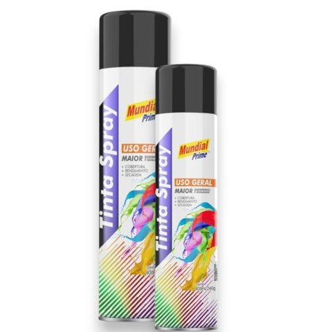 Kit 2 Tinta Spray Uso Geral Preto Semi Brilho Mundial Prime 400ml