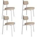 Ver imagem 1 de Kit 04 Cadeiras Estofada para Sala de Jantar Astrid Branco C01 Linho Areia - Lyam Decor