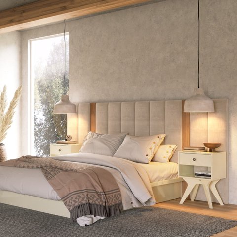 Cabeceira Estofada para Cama de Casal 275cm Tw195 Dalla Costa - Freijo/linho Cinza Claro