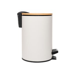 Lixeira Redonda de Metal com Pedal Tampa em Bambu Branca 3l - 4