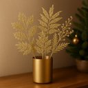 Ver imagem 2 de Conjunto 4 Galhos Natalinos Folhagem Decorativa Glitter Champanhe 30cm - Magizi