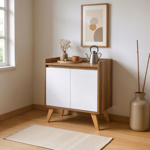 Aparador Buffet 60cm MDF Freijo com Branco Madri - On Móveis
