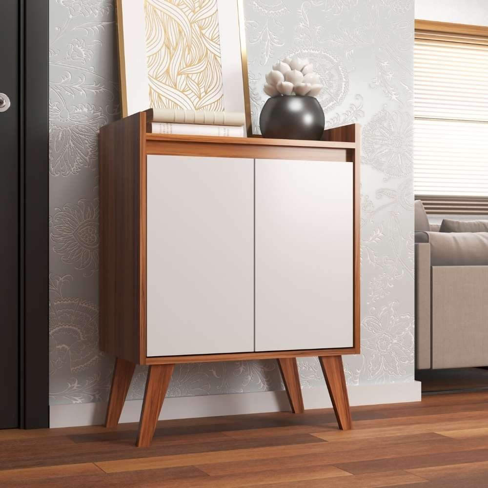 Aparador Buffet 60cm Mdf Nogal com Branco Madri - On Móveis