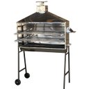 Ver imagem 3 de Churrasqueira Para Espetinho Inox Portátil Com Coifa Chapéu e Rodinhas 60 X 27 Com 2 Grelhas Inox LO