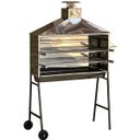 Ver imagem 1 de Churrasqueira Para Espetinho Inox Portátil Com Coifa Chapéu e Rodinhas 60 X 27 Com 2 Grelhas Inox LO