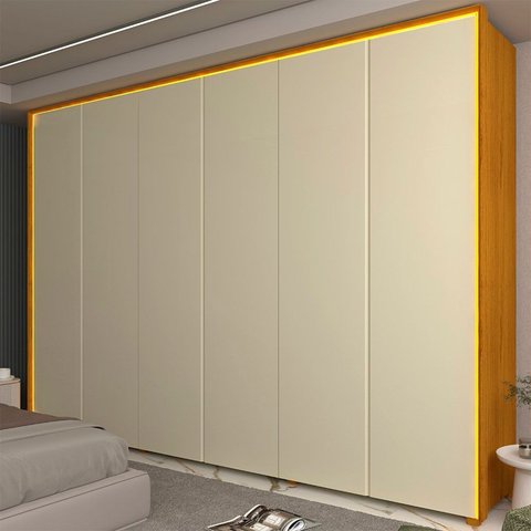 Guarda-Roupa Casal 6 Portas com LED com Pés 100% MDF Splendor Marrom/Marrome