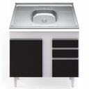 Ver imagem 1 de Balcão Gabinete Com Pia Inox 100cm 3 Portas 2 Gavetas Luziania Branco/Preto - Lumil Móveis