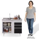 Ver imagem 6 de Balcão Gabinete Com Pia Inox 100cm 3 Portas 2 Gavetas Luziania Branco/Preto - Lumil Móveis