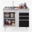 Ver imagem 3 de Balcão Gabinete Com Pia Inox 100cm 3 Portas 2 Gavetas Luziania Branco/Preto - Lumil Móveis