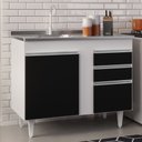 Ver imagem 2 de Balcão Gabinete Com Pia Inox 100cm 3 Portas 2 Gavetas Luziania Branco/Preto - Lumil Móveis