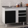 Balcão Gabinete Com Pia Inox 100cm 3 Portas 2 Gavetas Luziania Branco/Preto - Lumil Móveis - 2