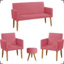 Ver imagem 1 de Kit Namoradeira Decorativa + 2 Poltronas Para Sala Reforçadas + Puff Redondo Suede