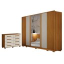 Ver imagem 1 de Guarda Roupa Casal Evo 6 Portas com Espelho Cinamomo e Off-white com Cômoda San Marino 8 Gavetas